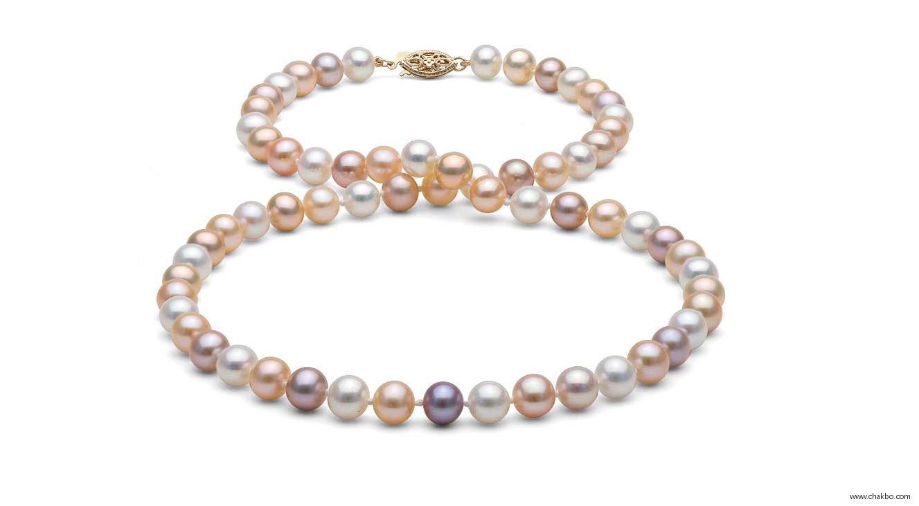 F0167-Multi-Color Freshwater Pearl Necklace: 6.0-7.0mm