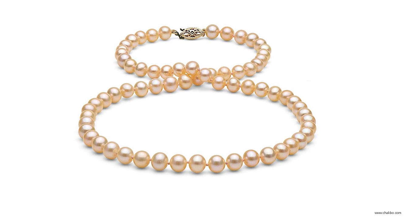 F0167P-Pink/Peach Freshwater Pearl Necklace: 6.0-7.0mm