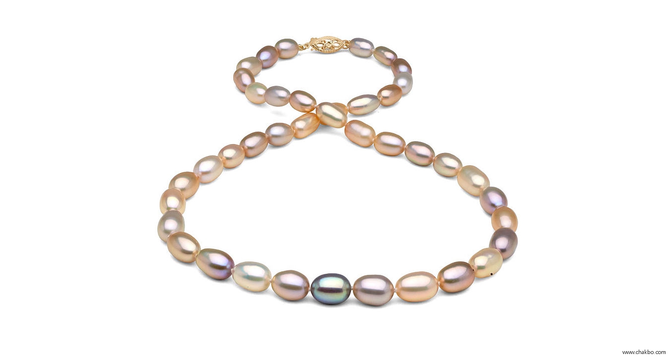 F0508-Multi-Color Graduated Metallic Drop Shaped Freshwater Pearl Necklace: 5-8mm AAA