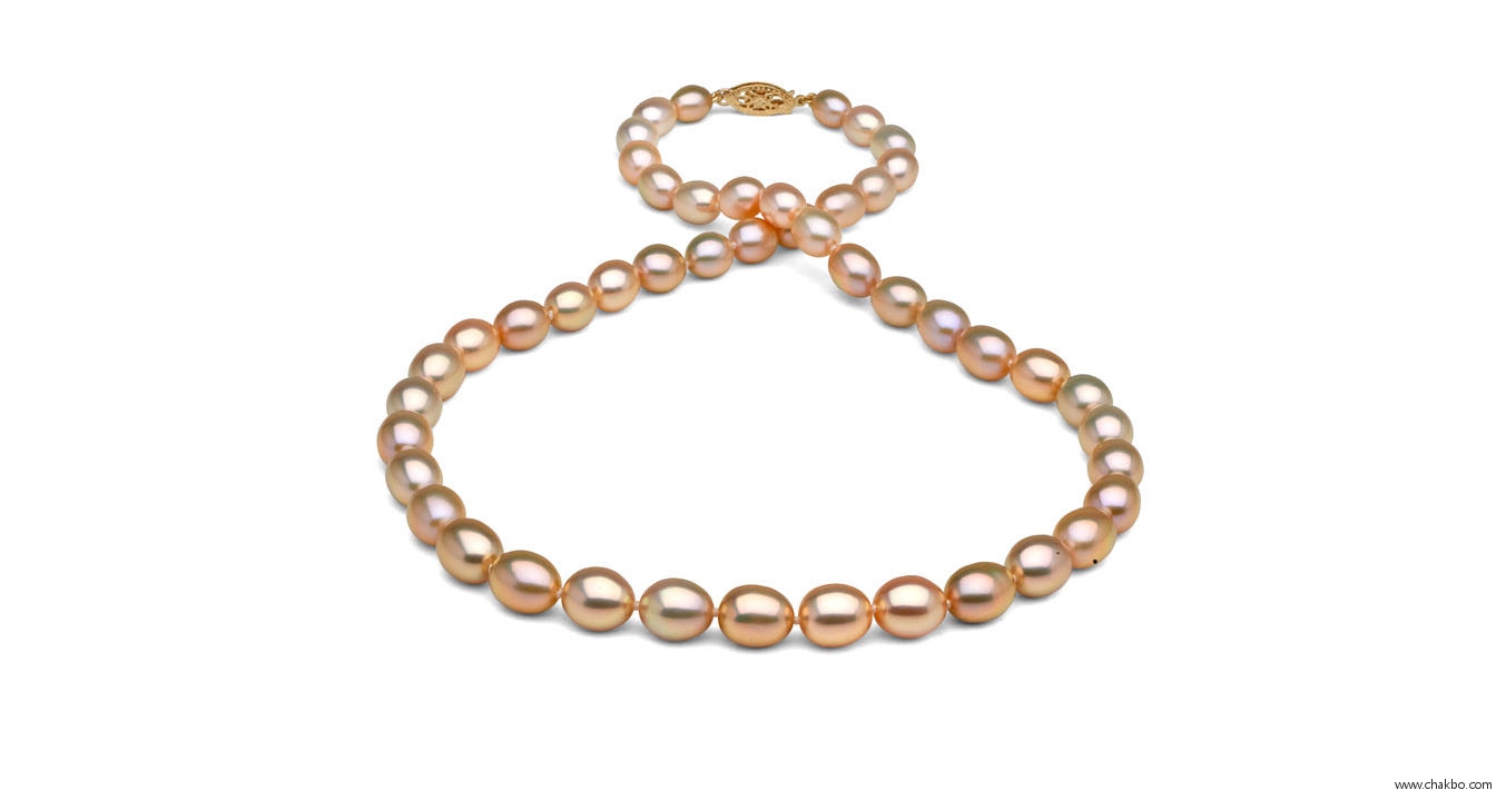 F0508P-Peach Drop Shaped Freshwater Pearl Necklace: 5-8mm AAA