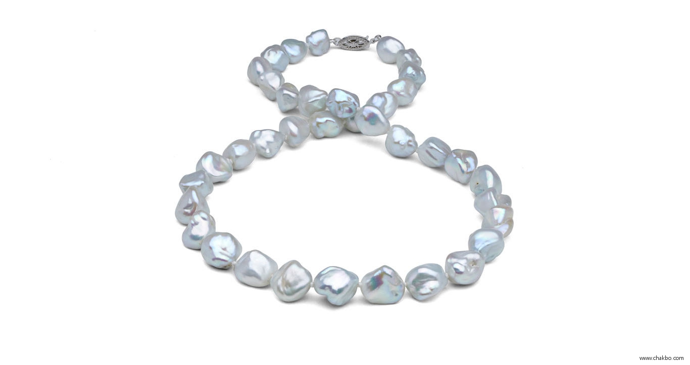 F0709-Silver/Blue Freshwater Keshi Necklace: 7.0-9.0mm AAA, 18
