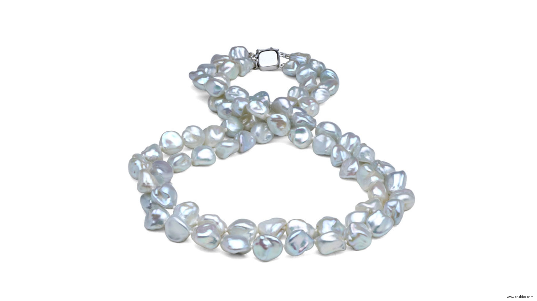 FK0709W2S-Double Strand Silver/Blue Freshwater Keshi Necklace: 7.0-9.0mm