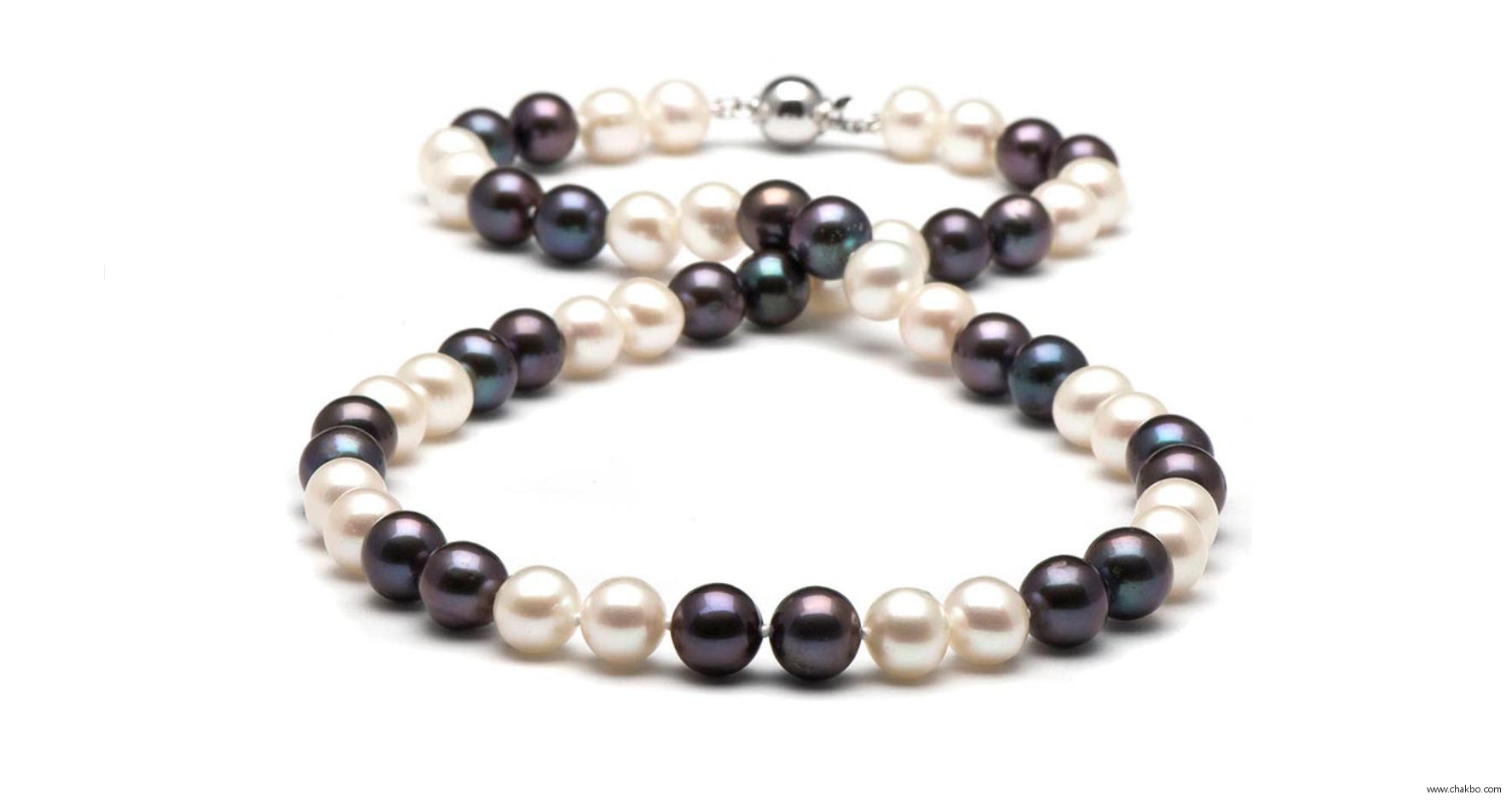 FR0708BW-Black &White Freshwater Pearl Necklace: 7.0-8.0mm
