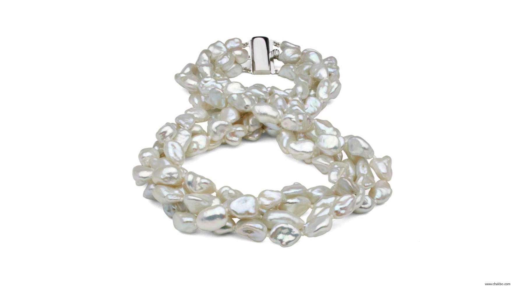 FR0709W4S-Silver Freshwater Keshi 3-Strand Torsade: 7-9mm AAA