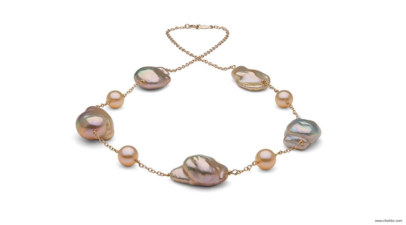 F01-Freshwater Souffle Tin Cup Necklace: 8.0mm - 17.0mm