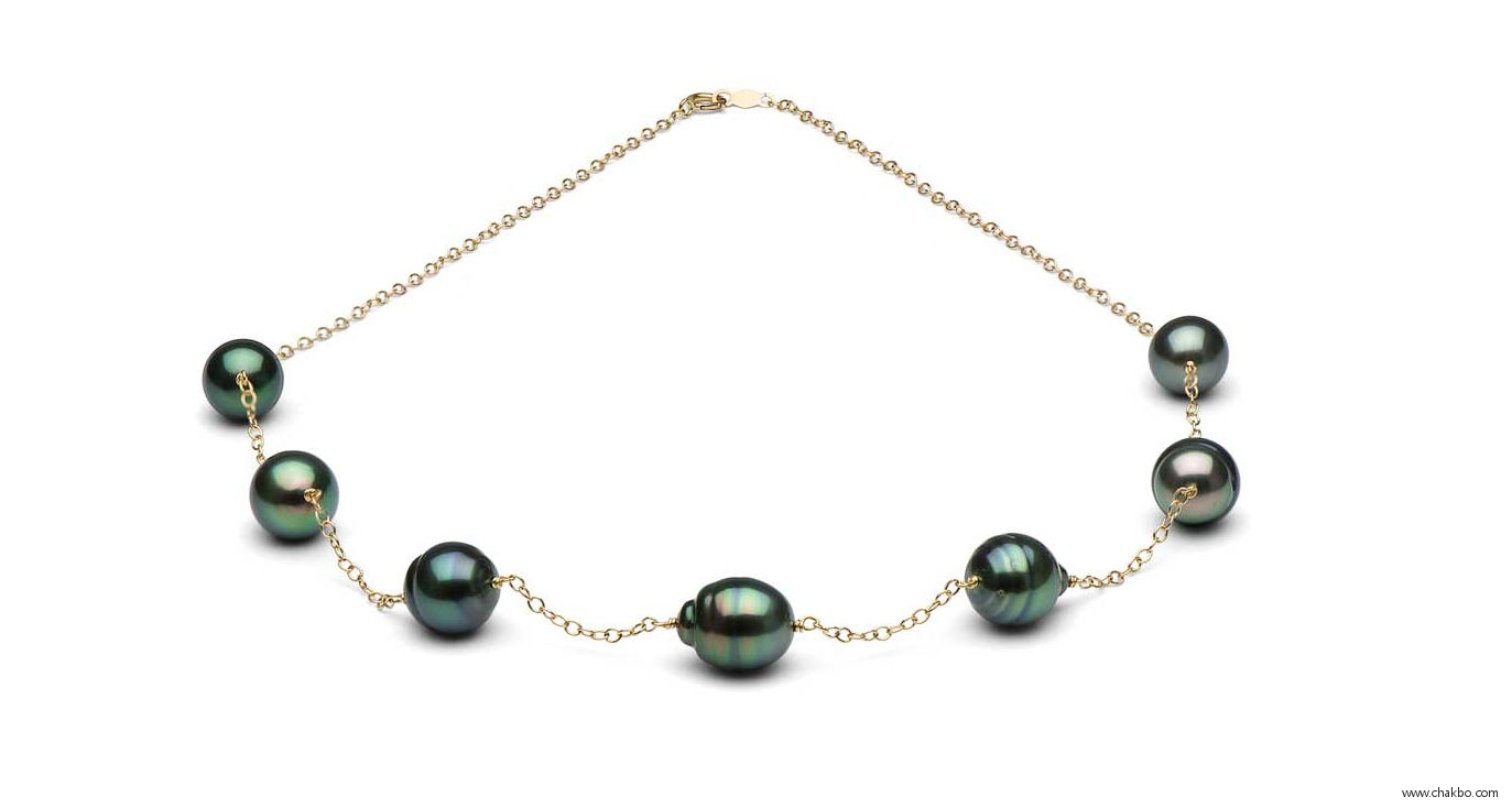 T01-Baroque Tahitian Pearl Tin Cup Necklace: 9.0-10mm